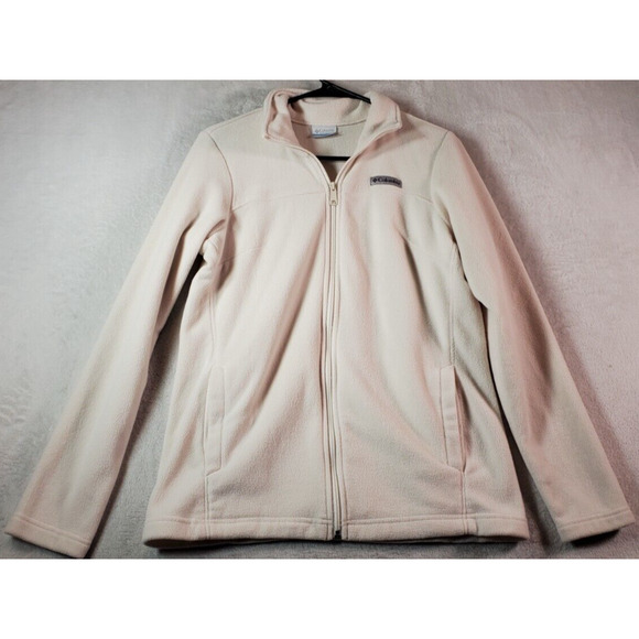 Columbia Jacket Women Medium White Fleece Polyester Long Sleeve Logo Full Zipper - Picture 1 of 9